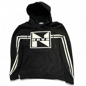 Nuvo Black Pullover Hoodie With White Stripe Design & Logo Graphic Medium BK37